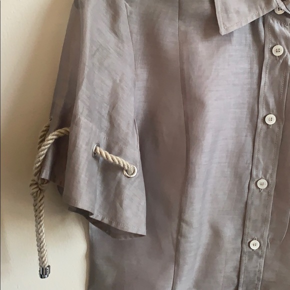 BURBERRY Gray Rope Sleeve Chiffon Semi-Sheer Shirt - Picture 3 of 8